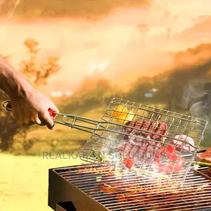 Chromium Plated Iron BBQ Double Grill With Wooden Handle