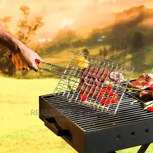 Chromium Plated Iron BBQ Double Grill With Wooden Handle