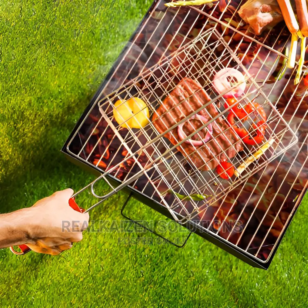Chromium Plated Iron BBQ Double Grill With Wooden Handle