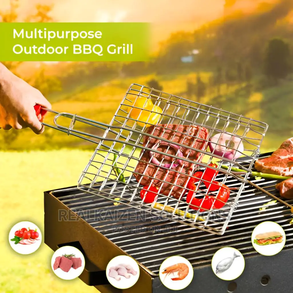 Chromium Plated Iron BBQ Double Grill With Wooden Handle