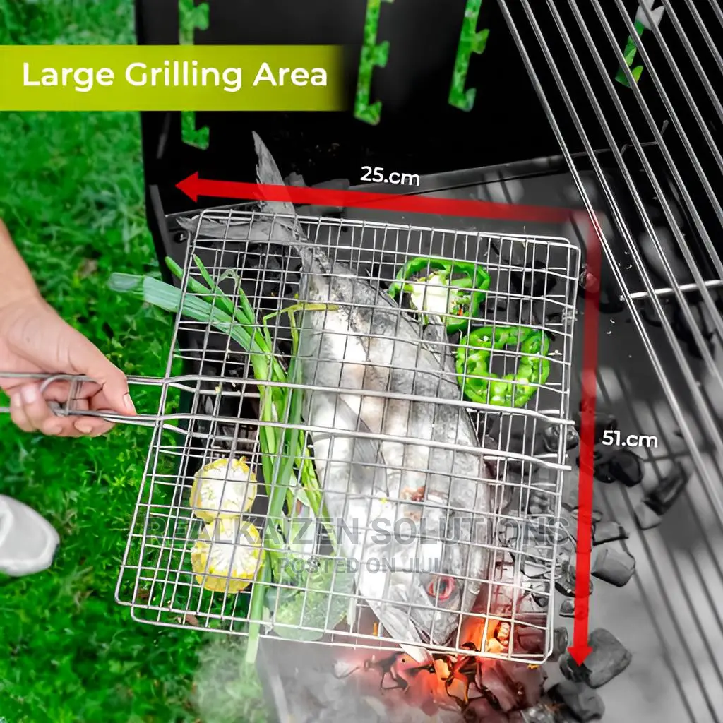 Chromium Plated Iron BBQ Double Grill With Wooden Handle