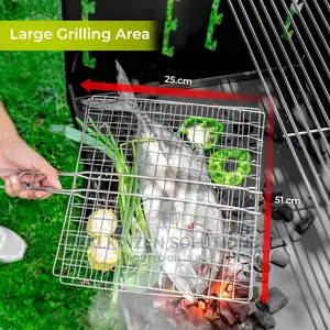 Chromium Plated Iron BBQ Double Grill With Wooden Handle