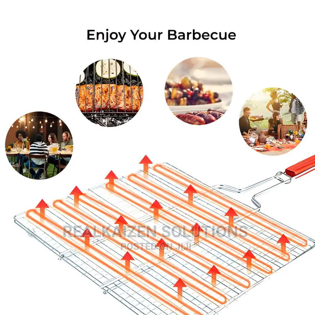 Chromium Plated Iron BBQ Double Grill With Wooden Handle