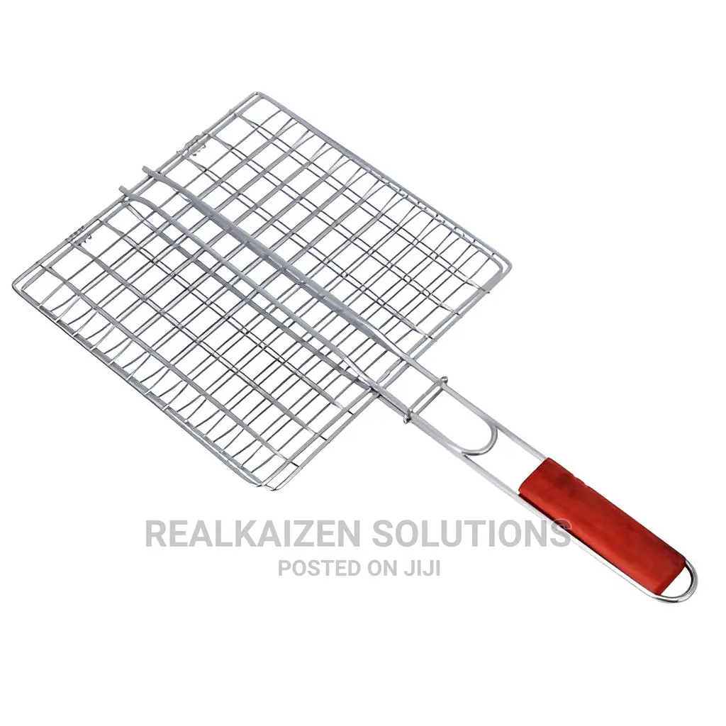 Chromium Plated Iron BBQ Double Grill With Wooden Handle