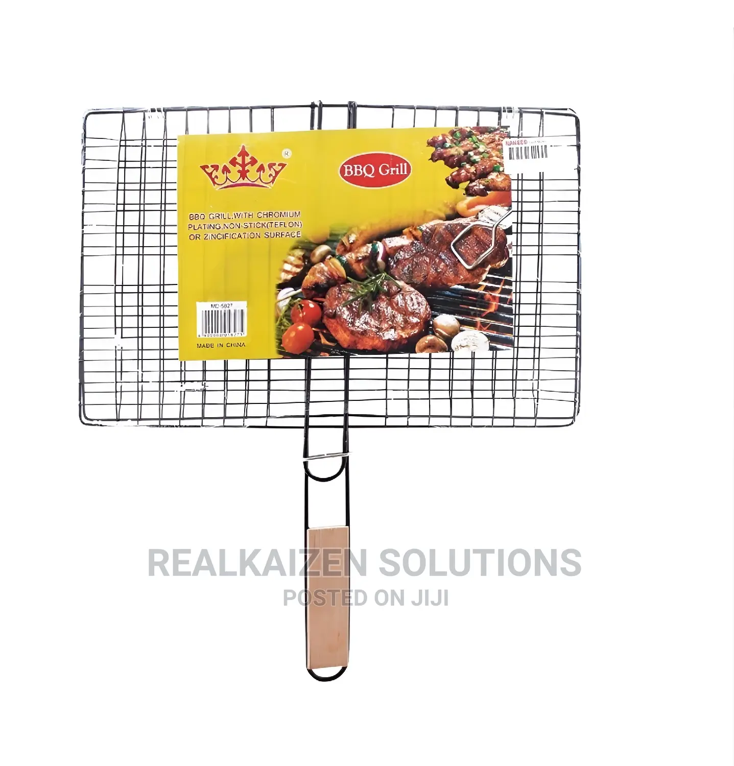 Chromium Plated Iron BBQ Double Grill With Wooden Handle