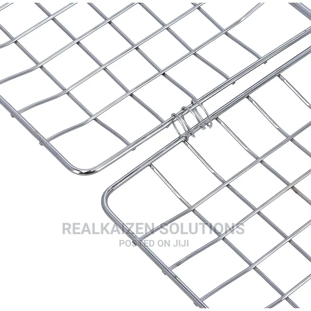 Chromium Plated Iron BBQ Double Grill With Wooden Handle