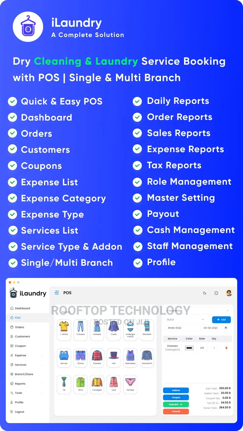 Ilaundry : Dry Cleaning Laundry Service Booking With Pos |