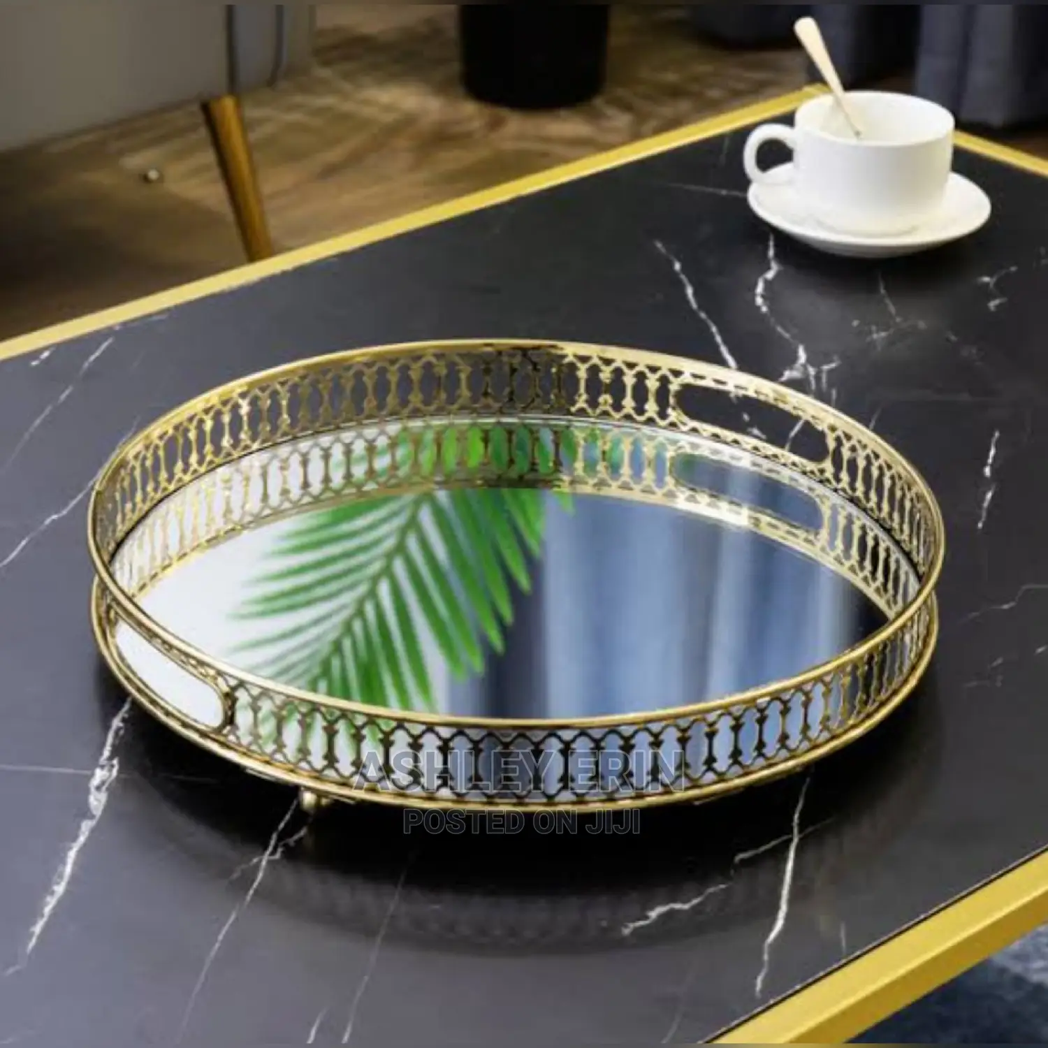 Golden Mirror Tray-Circle