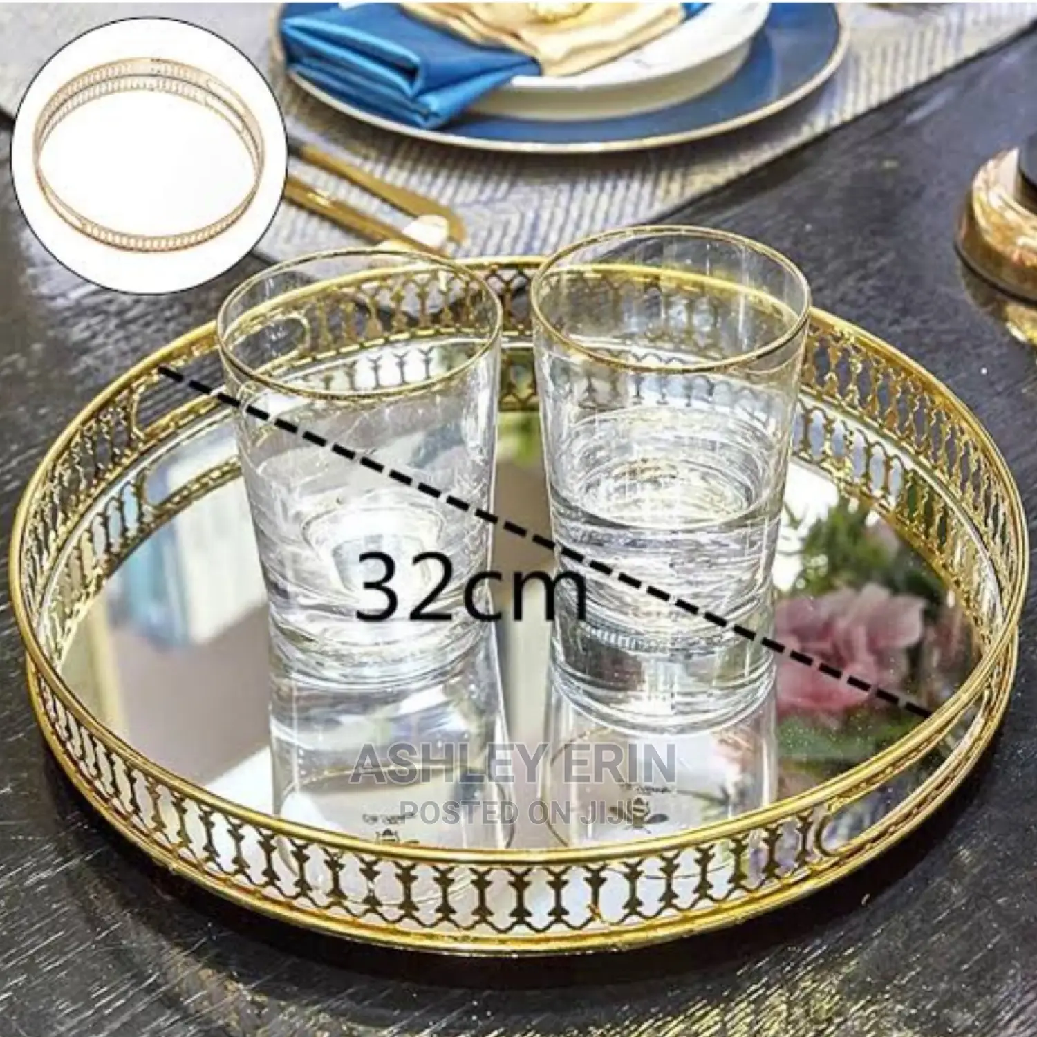Golden Mirror Tray-Circle