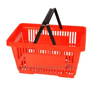 Double Handle 28 Liter Red Plastic Supermarket Basket