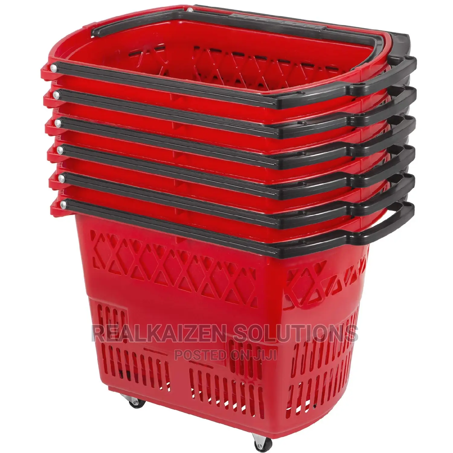 6pcs Plastic Rolling Shopping Basket With Handle Wheels