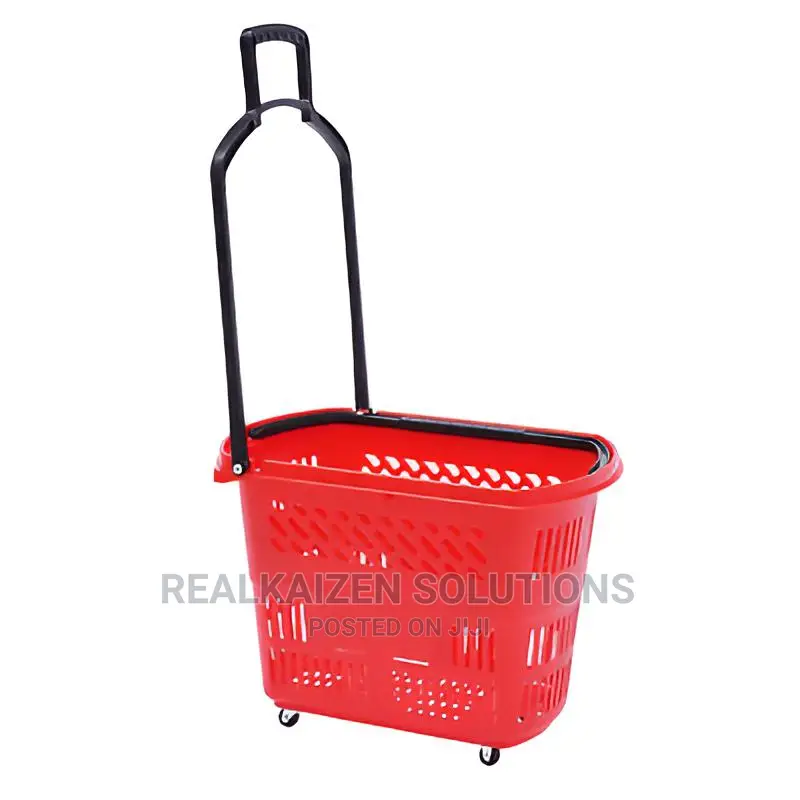 6pcs Plastic Rolling Shopping Basket With Handle Wheels