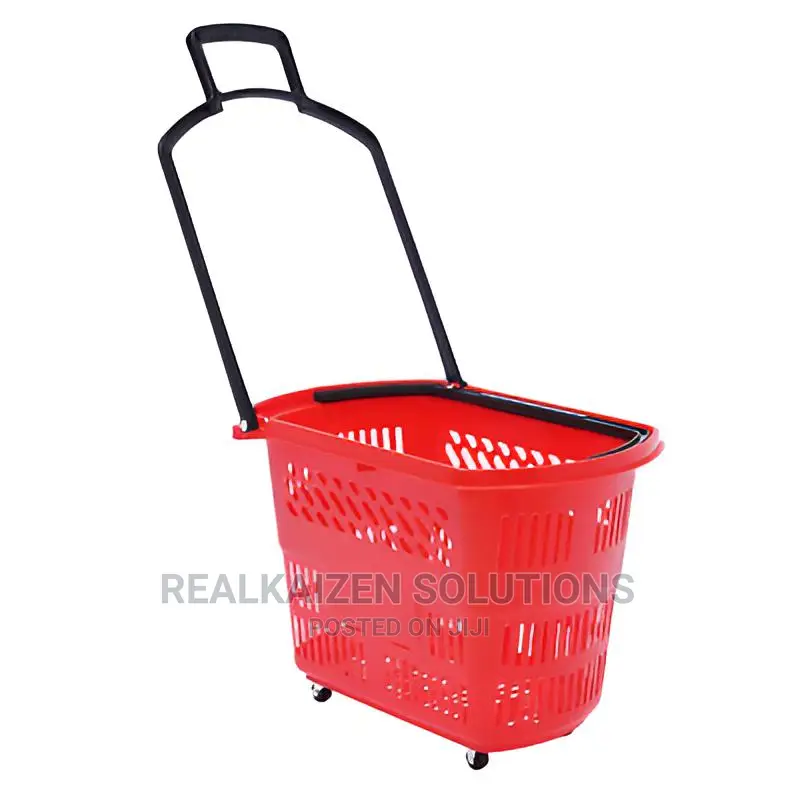 6pcs Plastic Rolling Shopping Basket With Handle Wheels