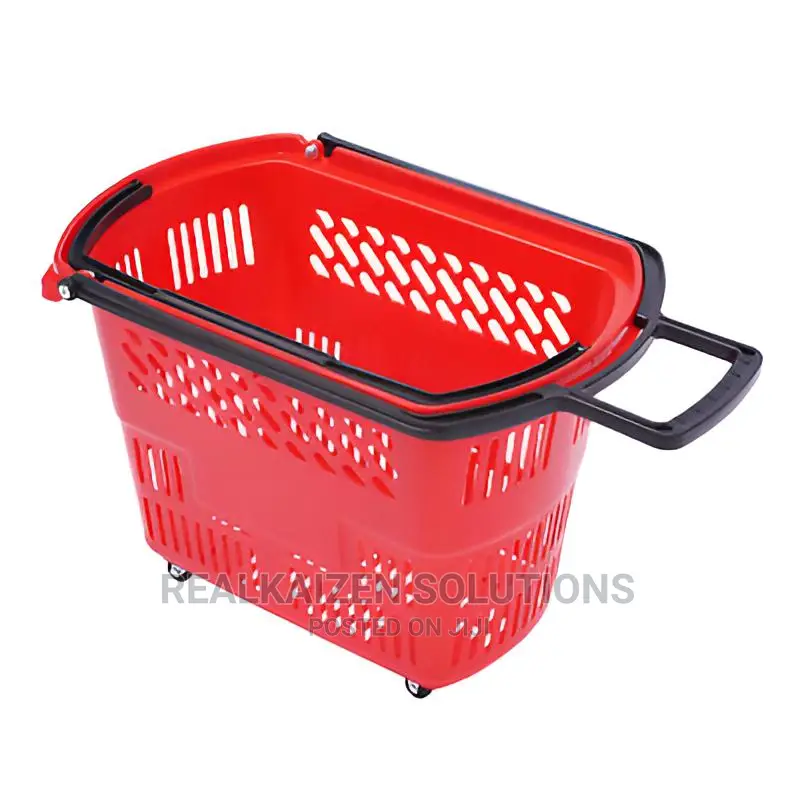 6pcs Plastic Rolling Shopping Basket With Handle Wheels