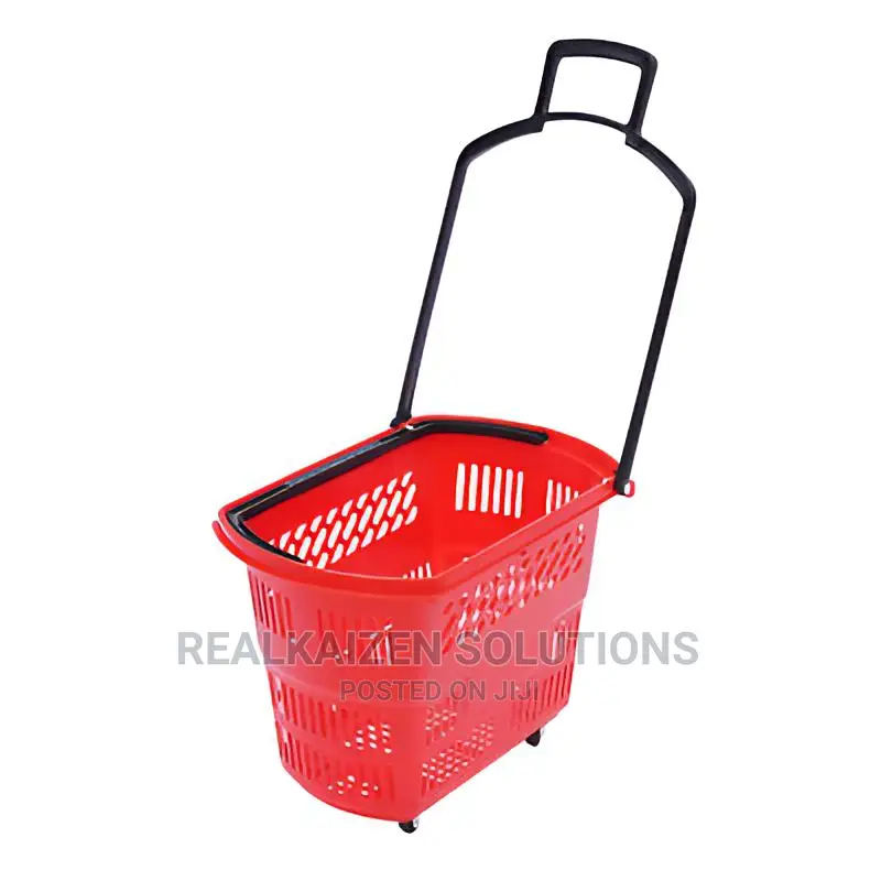 6pcs Plastic Rolling Shopping Basket With Handle Wheels