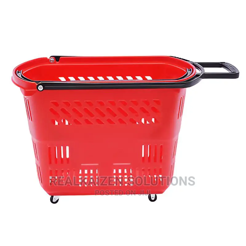 6pcs Plastic Rolling Shopping Basket With Handle Wheels