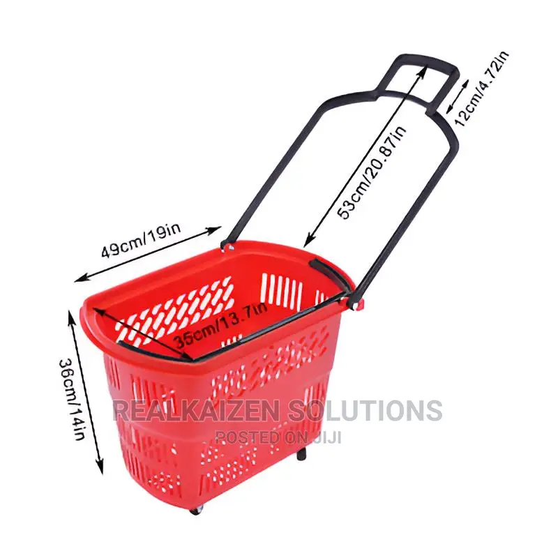 6pcs Plastic Rolling Shopping Basket With Handle Wheels