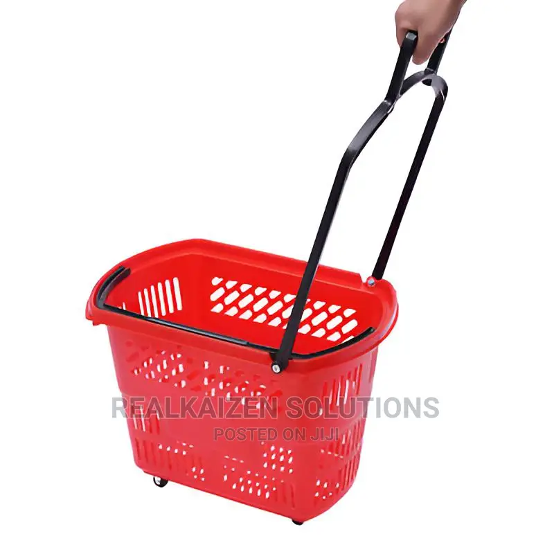 6pcs Plastic Rolling Shopping Basket With Handle Wheels