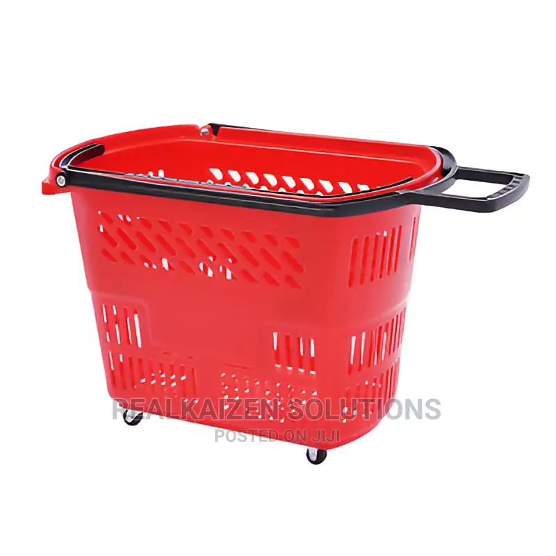 6pcs Plastic Rolling Shopping Basket With Handle Wheels