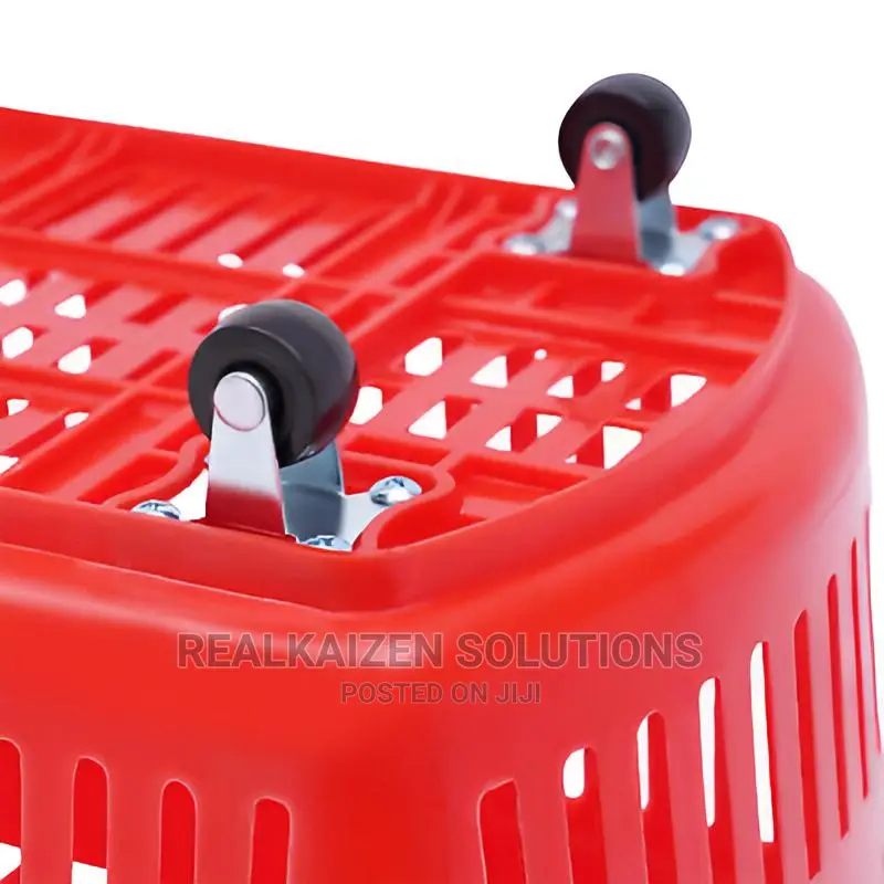6pcs Plastic Rolling Shopping Basket With Handle Wheels