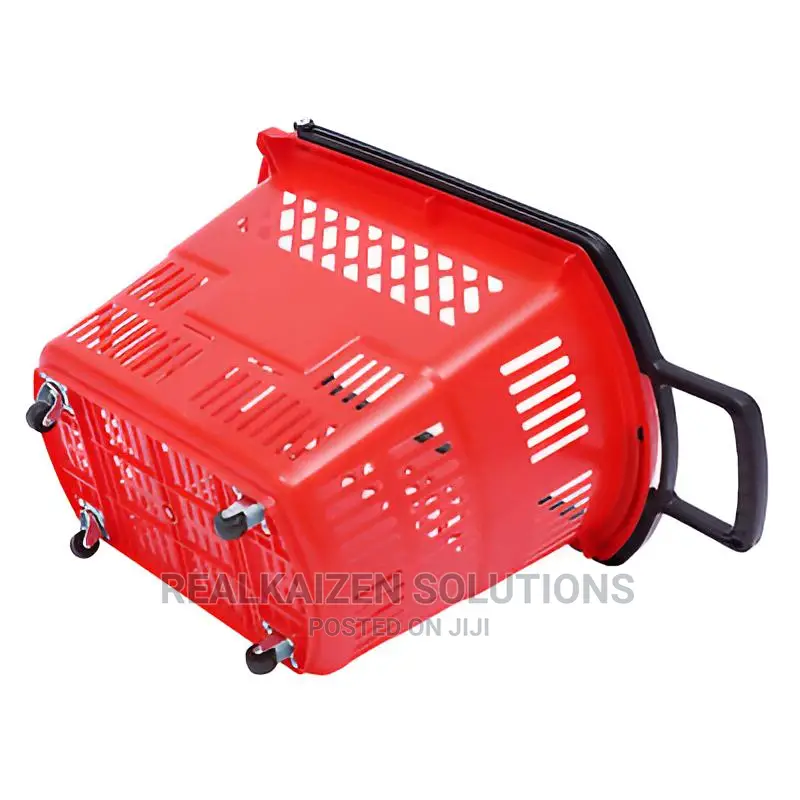 6pcs Plastic Rolling Shopping Basket With Handle Wheels