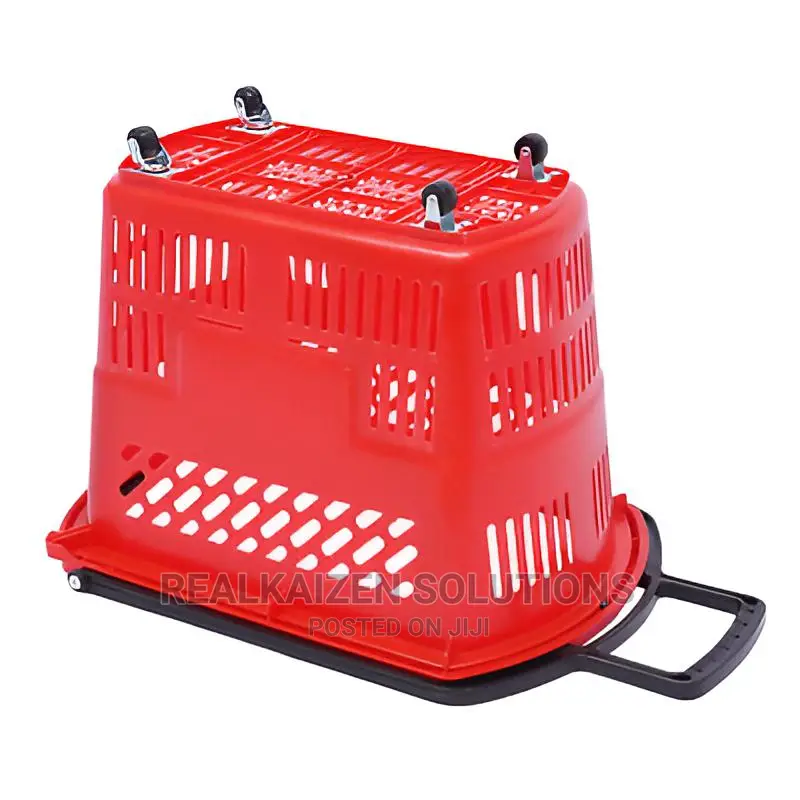 6pcs Plastic Rolling Shopping Basket With Handle Wheels