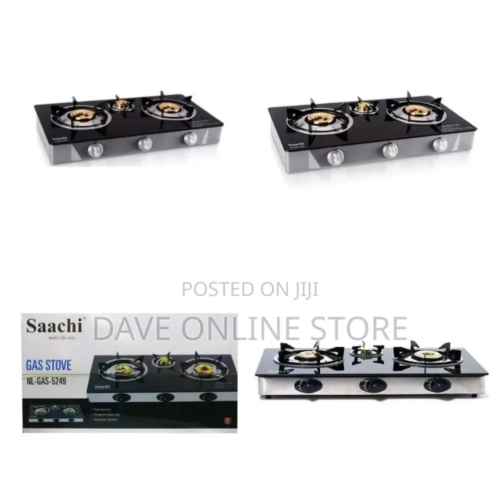 Saachi Triple Burner Gas Stove – Black