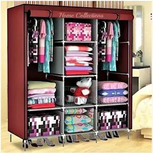 Home Fashion 3 Column Cloth Wooden Wardrobe – Maroon