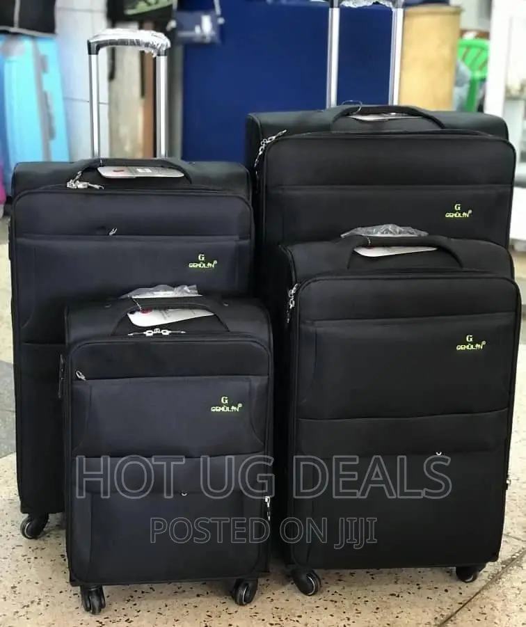 4 Pcs Faux Leather Suitcase- Black