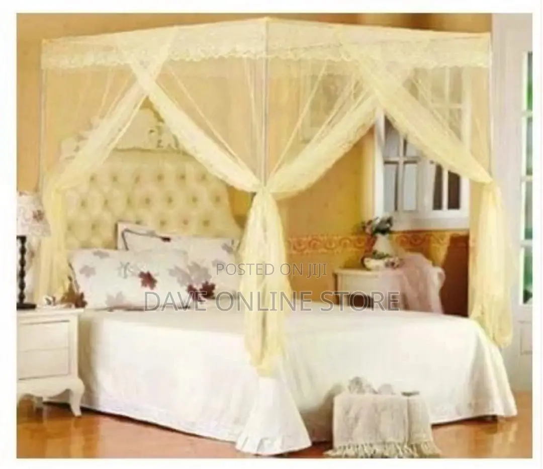 Steel Flat Mosquito Net With Pole Stands – Cream