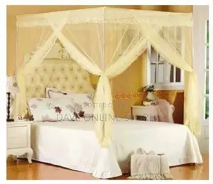 Steel Flat Mosquito Net With Pole Stands – Cream