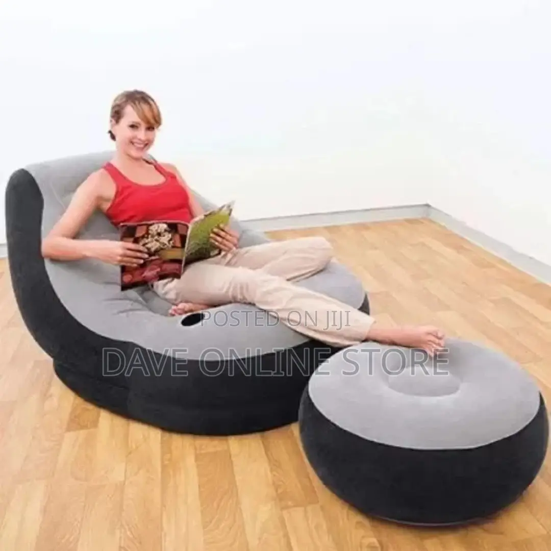 Intex Inflatable Flocking Air Chair With Footrest and Pump-
