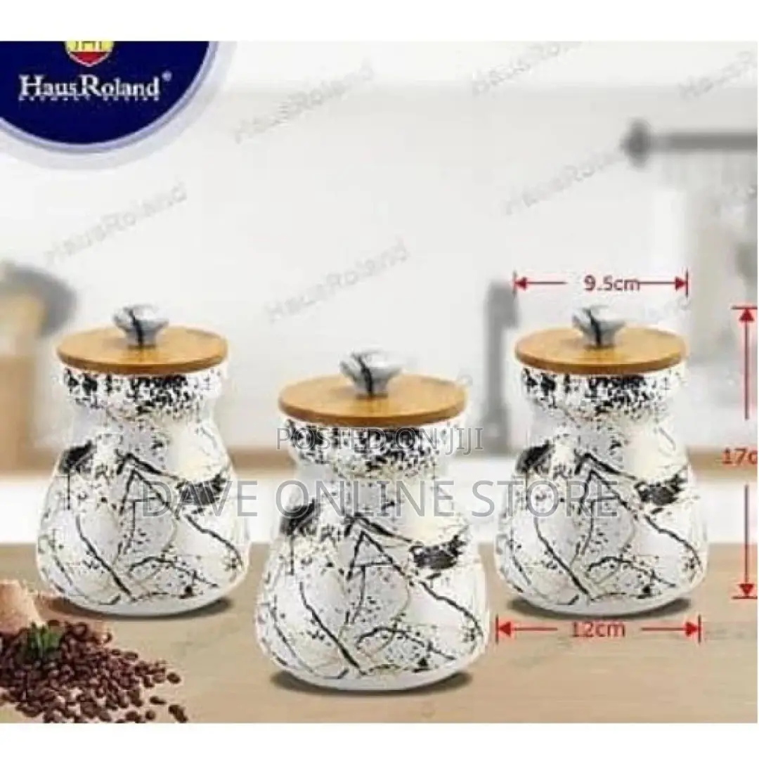 3 PC Ceramic Sugar Bowl Coffee Tea Storage Containers