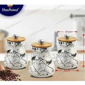 3 PC Ceramic Sugar Bowl Coffee Tea Storage Containers