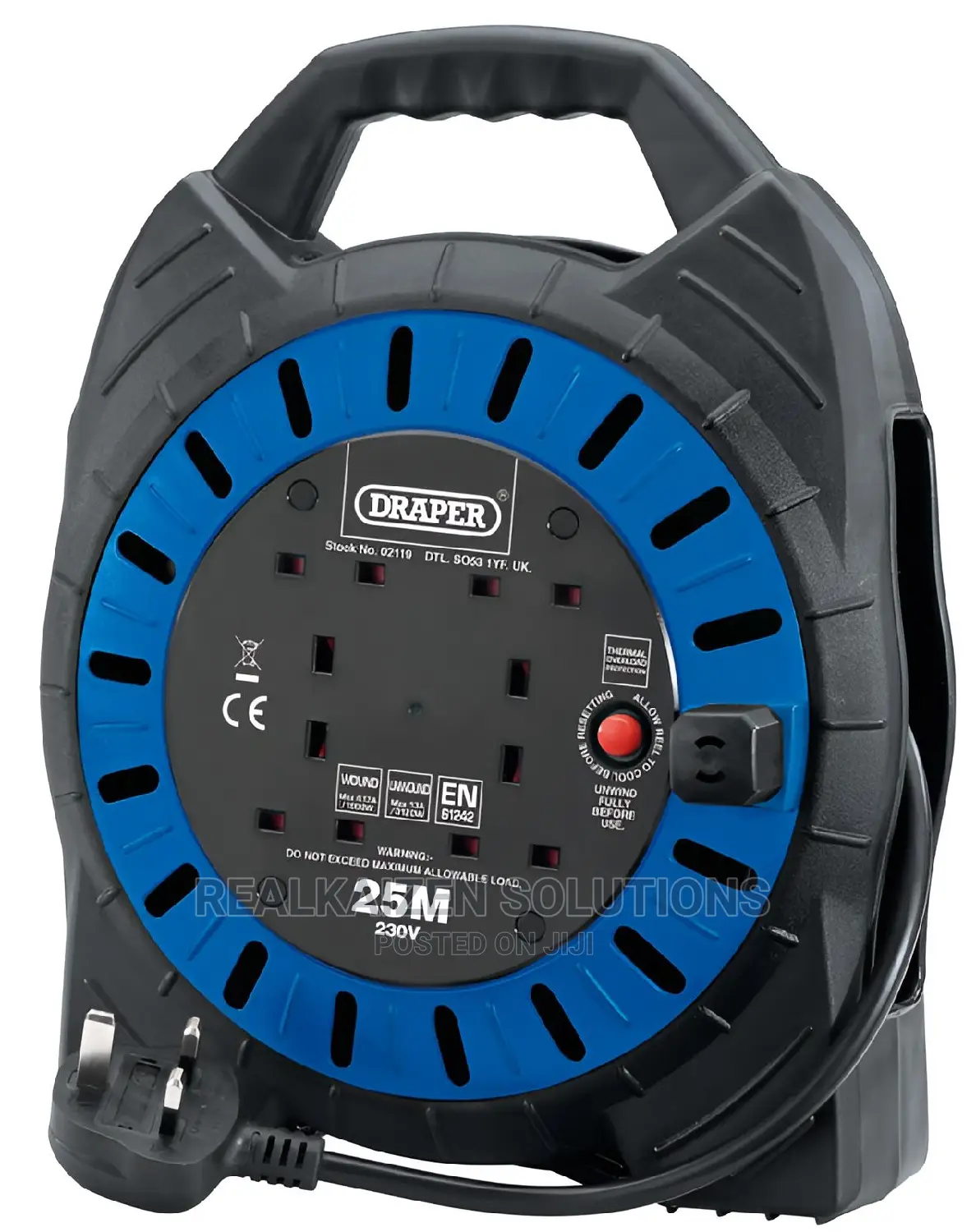 UK DRAPER Expert 1.25mm 4-Way Socket Cable Reel 25m