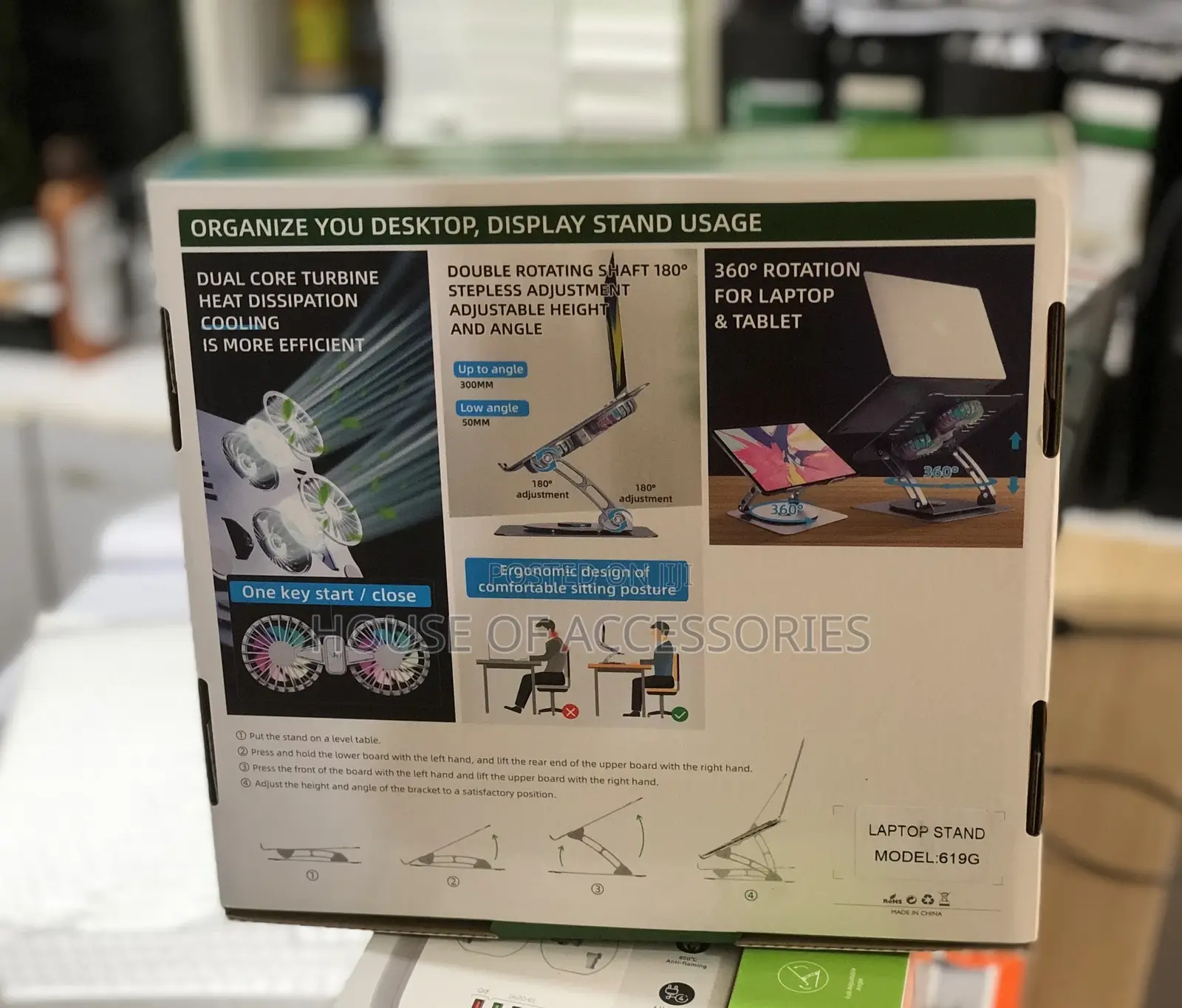 Adjustable Rotatable Laptop Stand With Cooling Fan