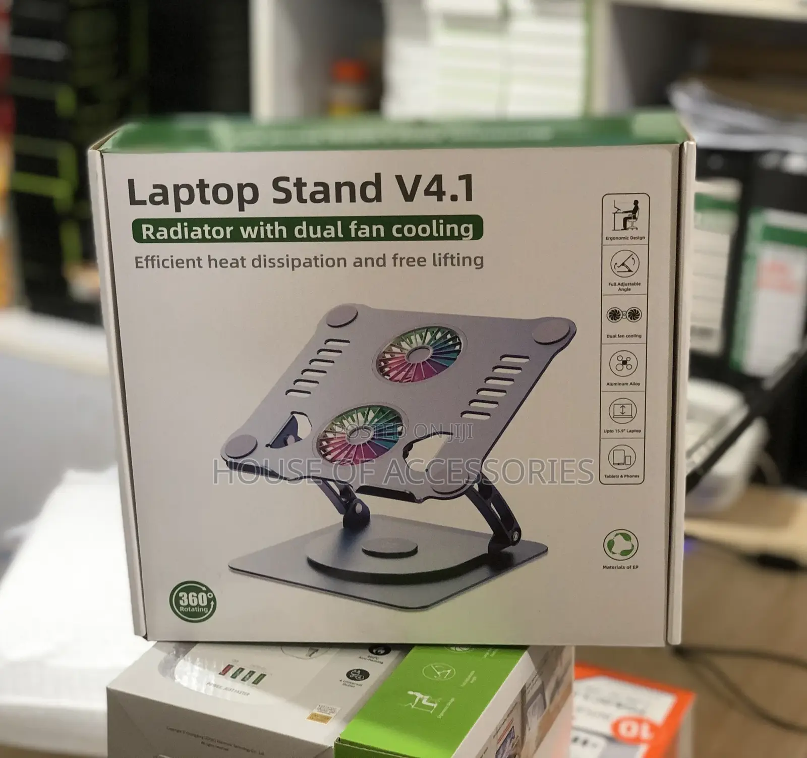 Adjustable Rotatable Laptop Stand With Cooling Fan