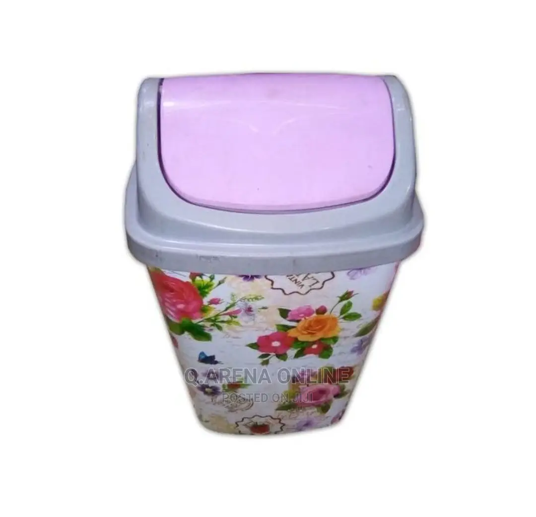 Floral in and Out Waste Bin With Its Cover - Multicolor