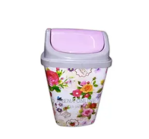 Floral in and Out Waste Bin With Its Cover - Multicolor