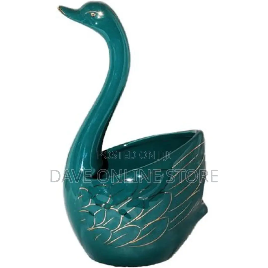 Ceramic Swan Fork, Spoon Cutlery Stand Holder – Green