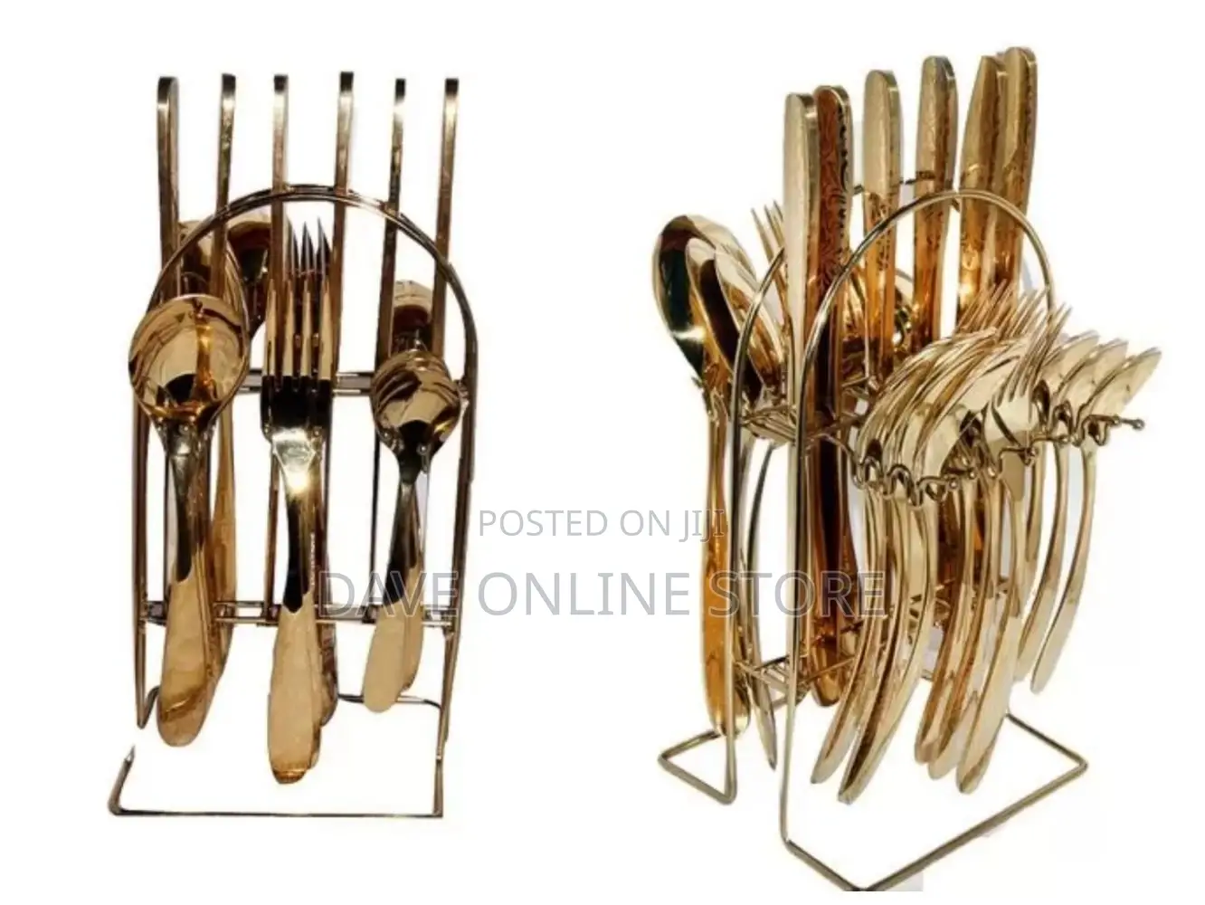 24pcs Cutlery (Forks, Spoons Knives) With a Stand – Golden