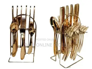 24pcs Cutlery (Forks, Spoons Knives) With a Stand – Golden
