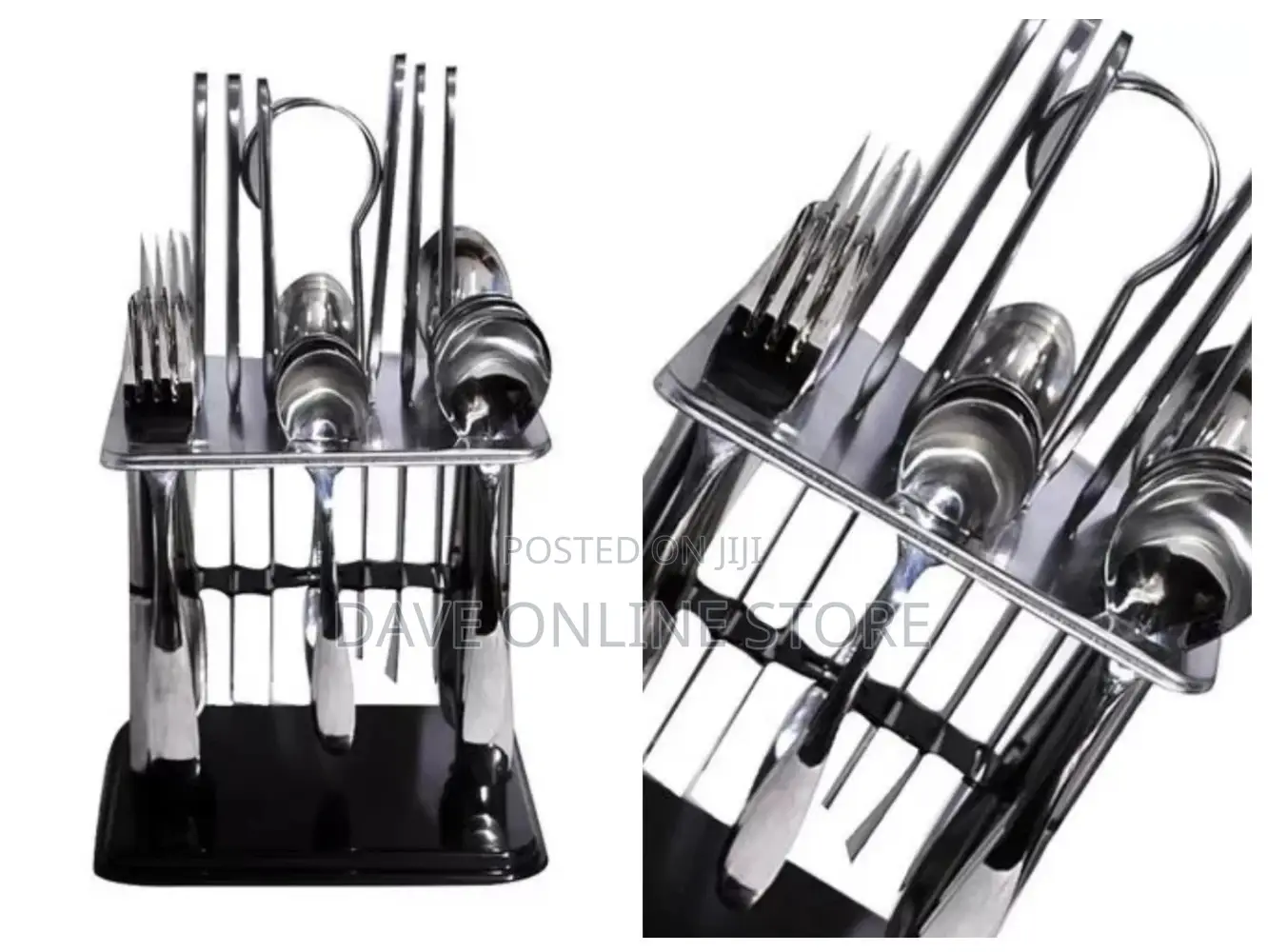 24pcs Cutlery (Forks, Spoons Knives), Stand – Silver