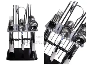 24pcs Cutlery (Forks, Spoons Knives), Stand – Silver