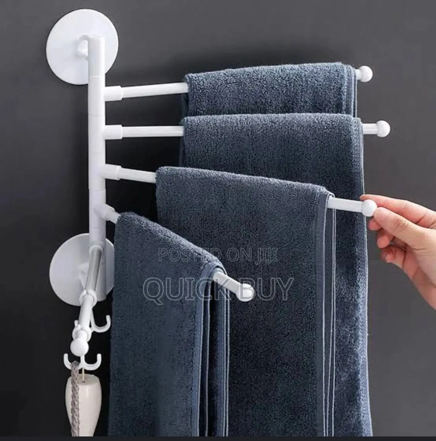 Wall Mount Towel Holder Swing Out Rack 5-Bar Hanger Stand