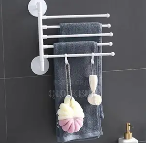 Wall Mount Towel Holder Swing Out Rack 5-Bar Hanger Stand