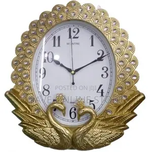 Silent Non Ticking Peacock Stylish Wall Clock – Gold