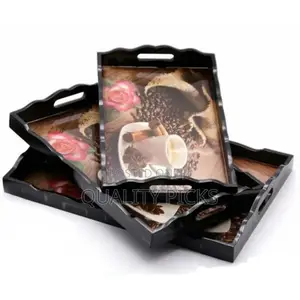 3 Pcs Wooden Tray Set