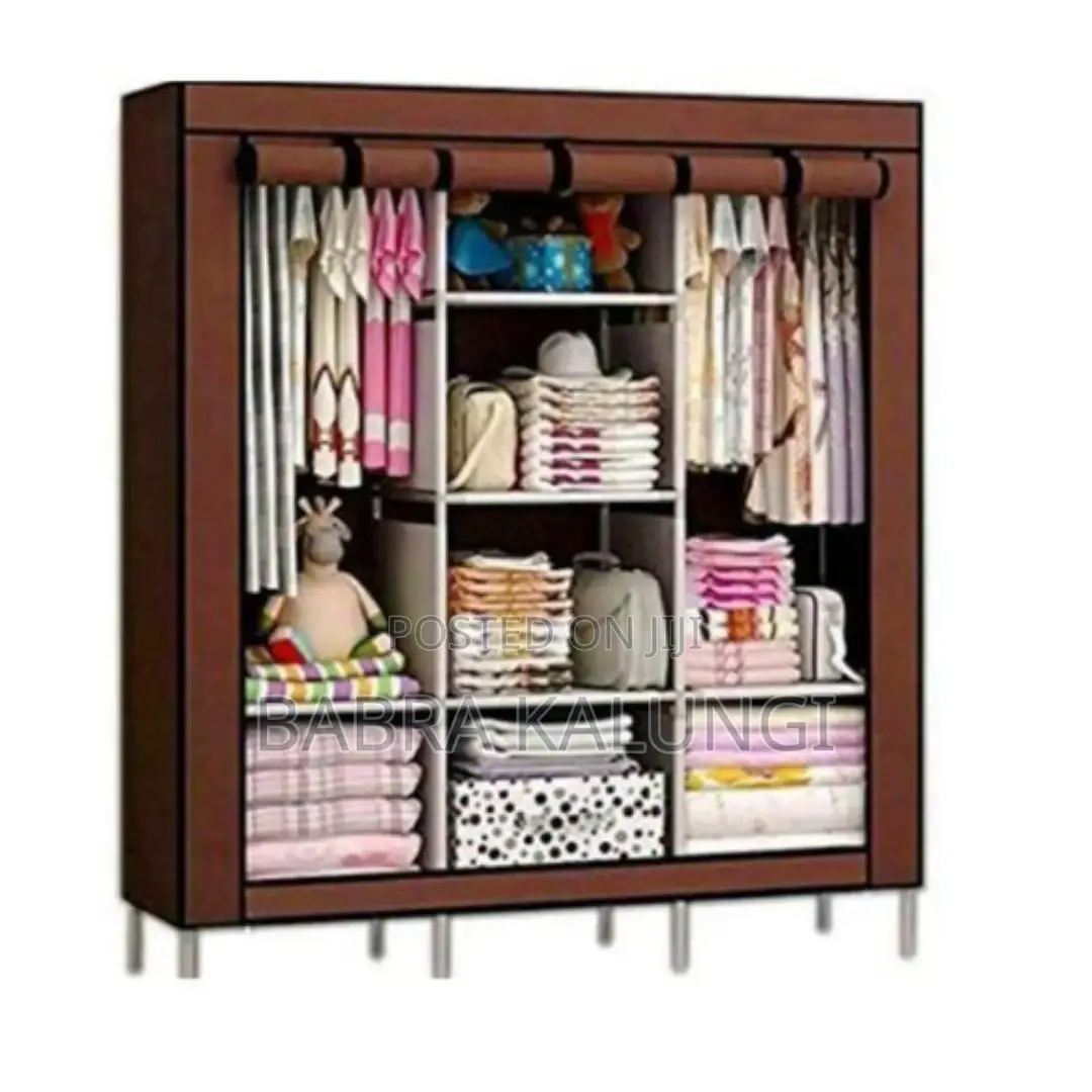 Generic 3 Column Cloth Wooden Frame Portable Wardrobe