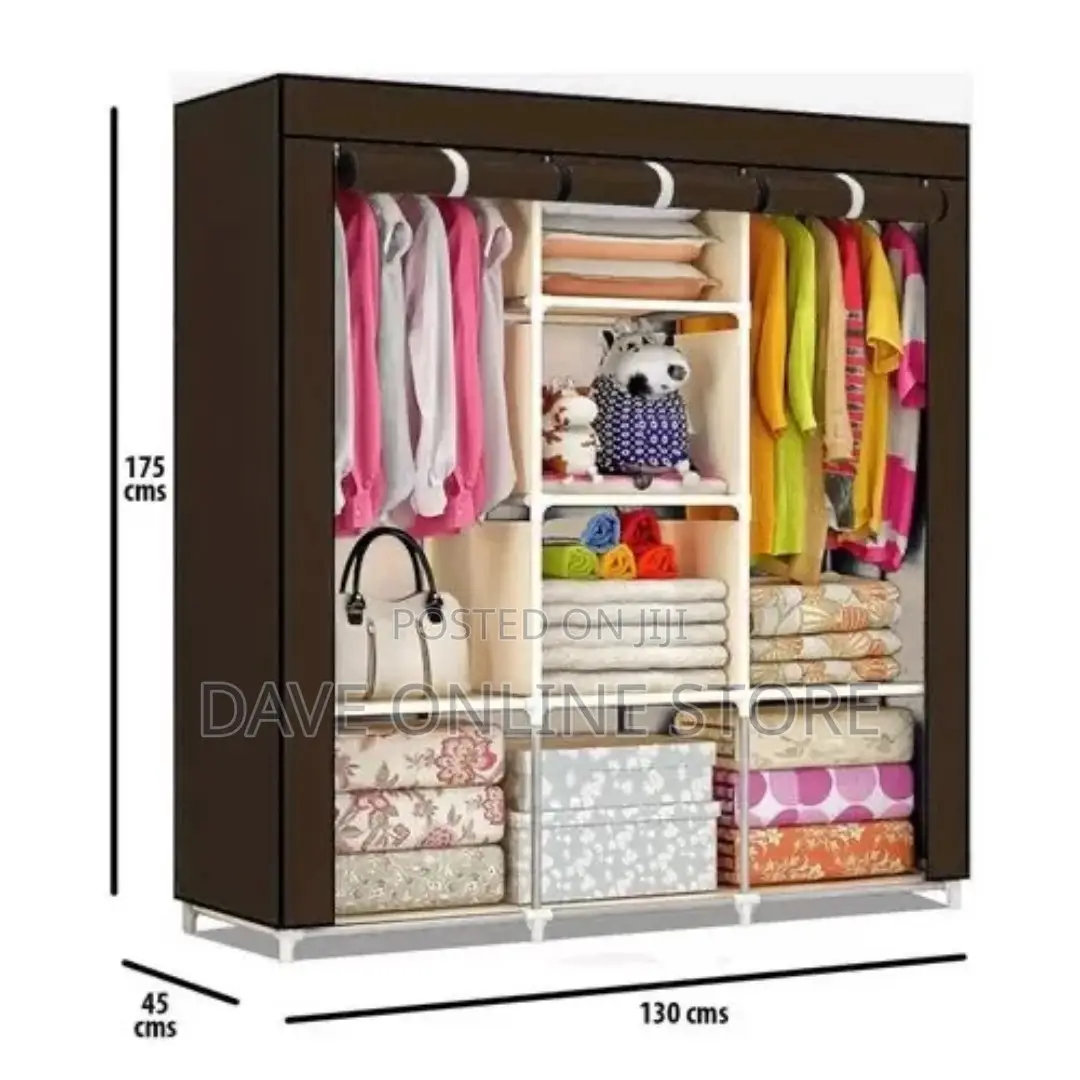 3 Column Cloth Frame Portable Wardrobe – Brown